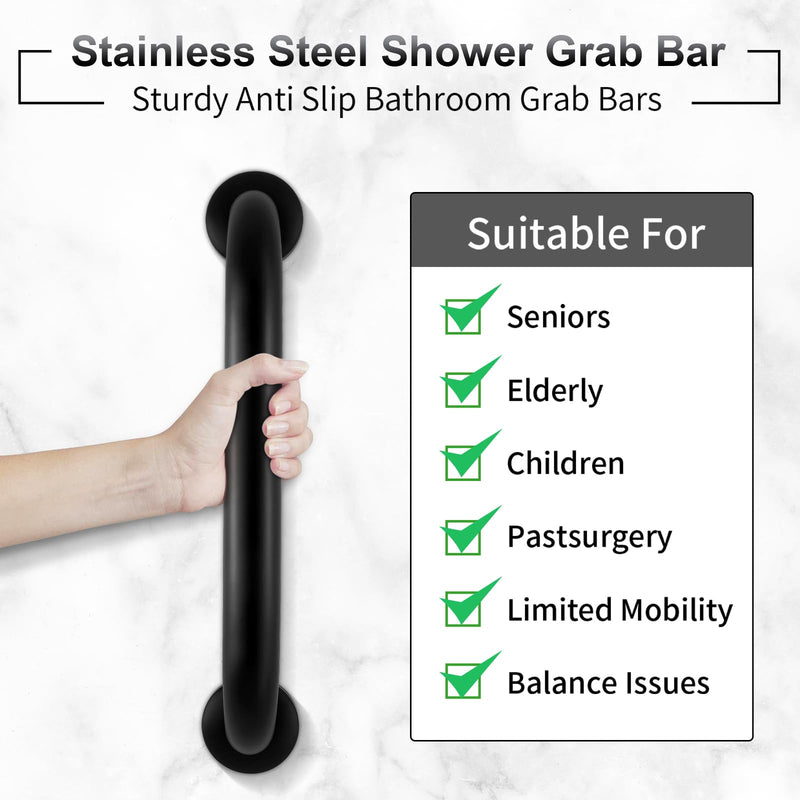 2 Pack Shower Grab Bar, Stainless Steel Bathroom Grab Bar, Shower Handle, Bath Handle, Grab Bars for Handicap Elderly Seniors Bathroom Safety Grab Bar (18 Inch，Black) 18lnch Black