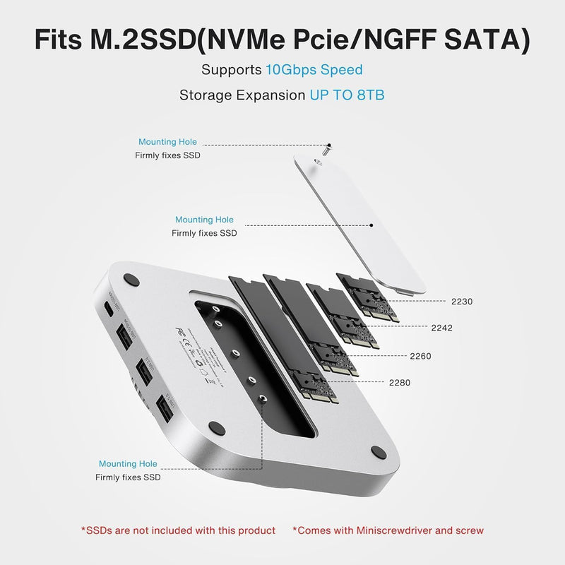 IVANKY 13-in-1 Mac mini M4 &M4 Pro (2024) Dock, 4K@144Hz HDMI,10Gbps USB | Dual Extended Displays Docking Station Stand for M5, with M.2 NVMe SSD Enclosure Hub, SD/TF, Audio Ports*2, 20W PD Adapter*1 Sliver Standard-Speed