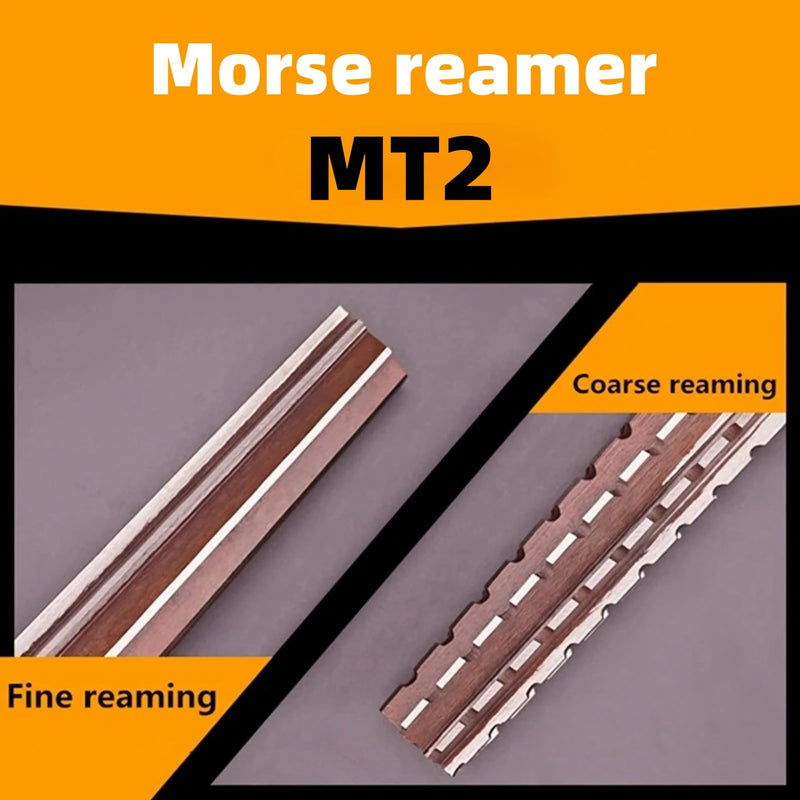 2Pcs High Carbon Steel Straight Shank Morse Taper Reamer Rough + Fine Hand Reamer Set Replacement(MT2#)