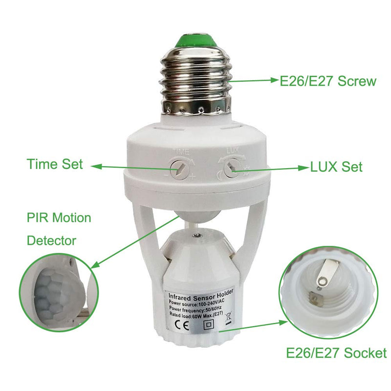 Motion Sensor Light Socket,E26 E27 PIR Motion Screw Bulb Adapter Indoor Use Only, Auto On Off Night Light Control for Garage Basement Porch Storage Room (3 Pack) 3 Pack