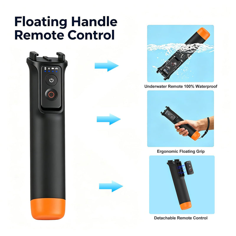 Suptig Floating Selfie Stick with Remote Control, Floating Handle Grip, Remote Handle Stick Compatible for GoPro 13/12/11/10/9/8, DJI Action 6/5 Pro, for Insta 360X2/X3/X4/X5.
