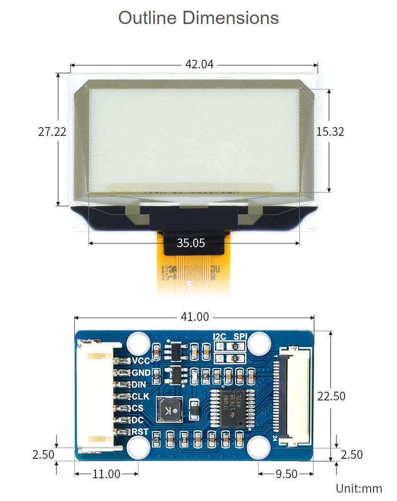 Waveshare 1.51inch Transparent OLED 128×64 Resolution Compatible with Raspberry Pi 4B/3B+/3A+ Embedded Independent Driver Chip SPI/I2C Interfaces Light Blue Color Display