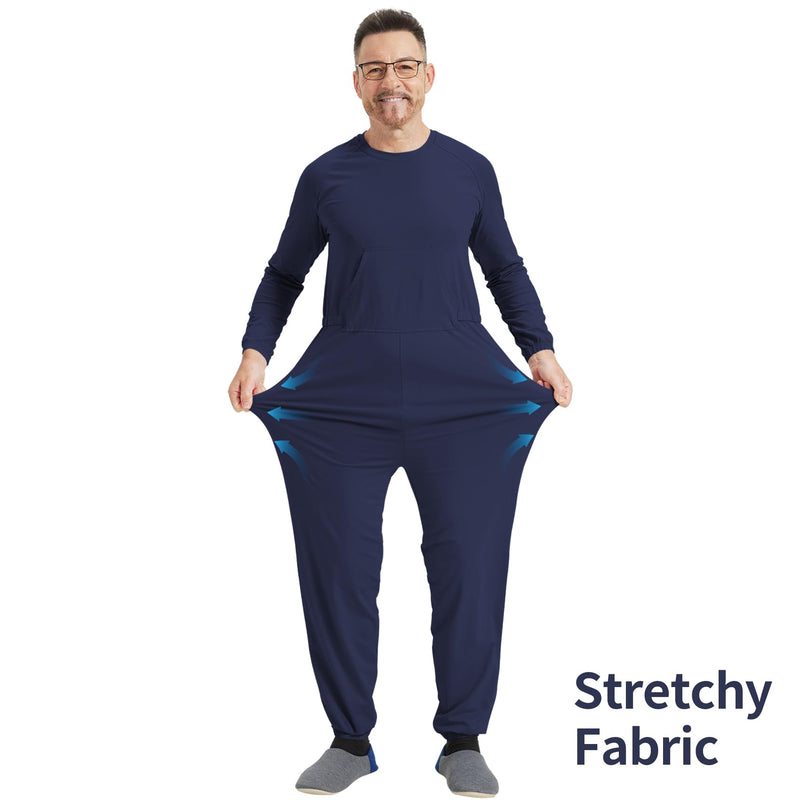 Anti Strip Clothing Adaptive Jumpsuit with Easy Access Back Zipper Pajamas for Elderly & Dementia Patients Navy Blue X-Large