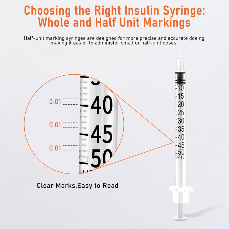 31G 0.5cc 1/4 Inch (6mm) Syringe with Needle, Individually Wrapped, Pack of 100 0.5ml-31G-1/4mm