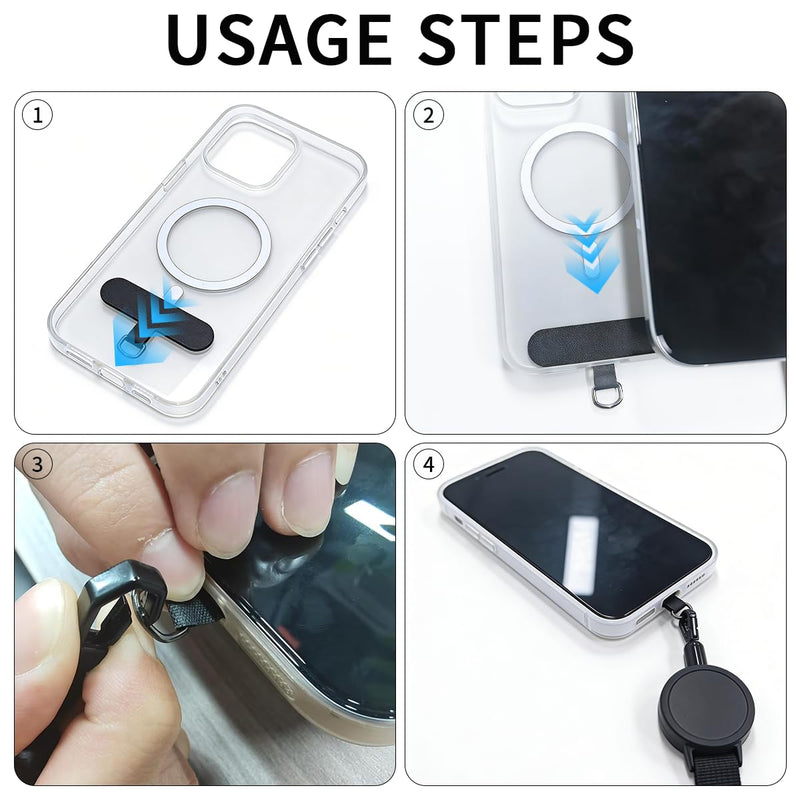 2Pack Anti theft Phone Tether, Retractable Phone Lanyard with Steel Cable, Locking Carabiner & 360° Swivel, Universal Phone Tether Tab for Outdoor Skiing Hiking Climbing Fishing, Black