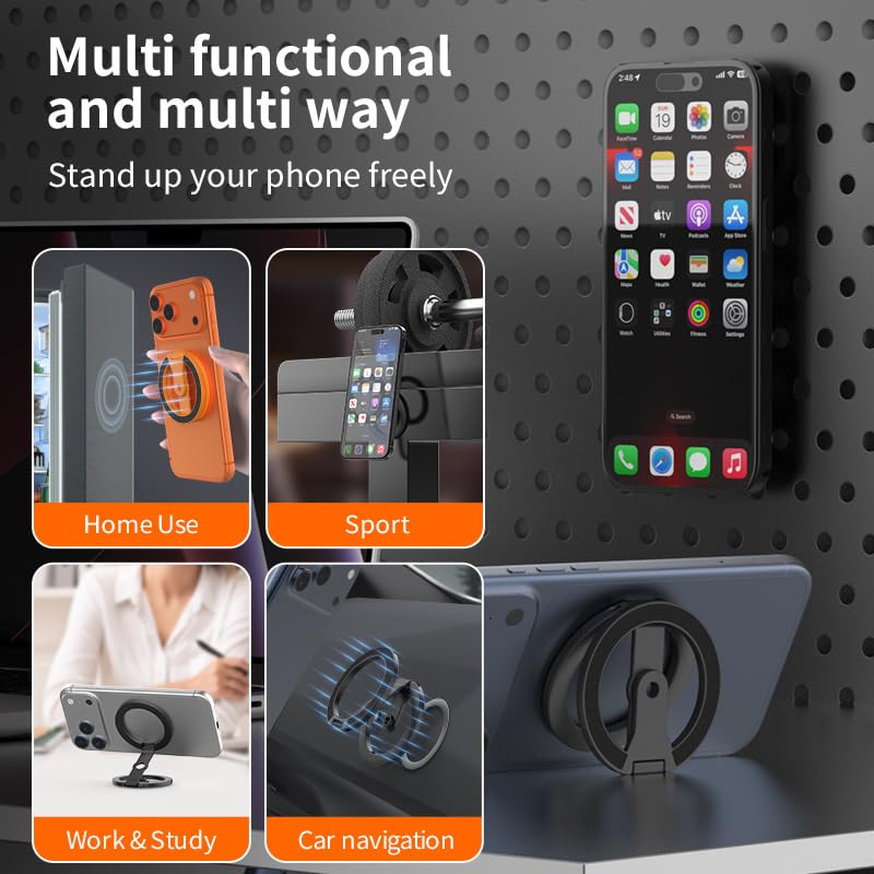 YUHAOS Magnetic Phone Stand, Foldable Double-Sided Cell Phone Holder for Desk, Compatible with iPhone 17 16 15 14 13 12 Pro Max Samsung Galaxy, Zinc Alloy Compact Stand black out