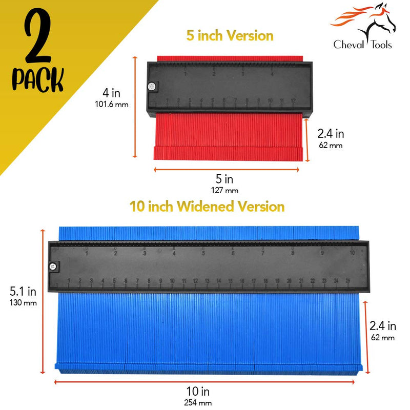 Contour Gauge Set (10-Inch Widened + 5-Inch) – Profile Measuring Tool for Flooring, Trim, Tile & Pipes
