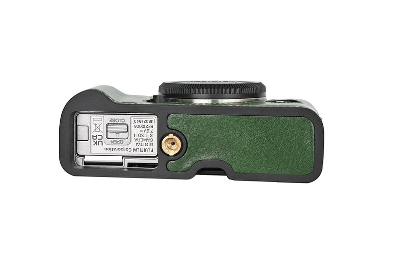 X-T30 Case, BMAOLLONGB Handmade PU Leather Half Camera Case Bag Cover Bottom Opening Version for Fujifilm X-T30 XT30 with Neck Strap Mini Storage Bag (Green) Green