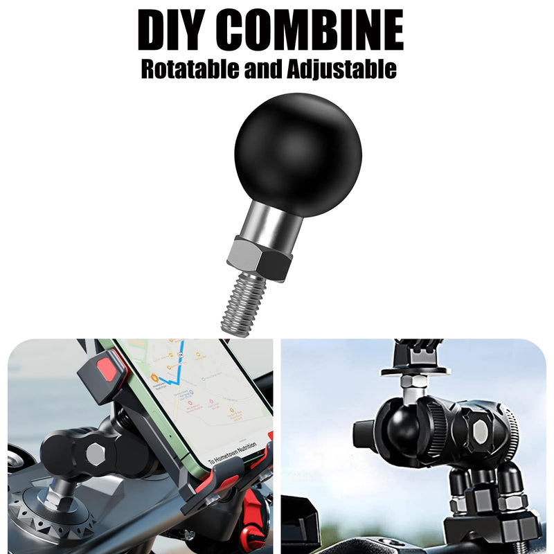 1 inch Ball Mount Base Ball Adapter with Threaded Bolt 1/4-20 Compatible with RAM Mounts B Size Double Socket Arm Ball Mount Mirror(Black-2) Black-2