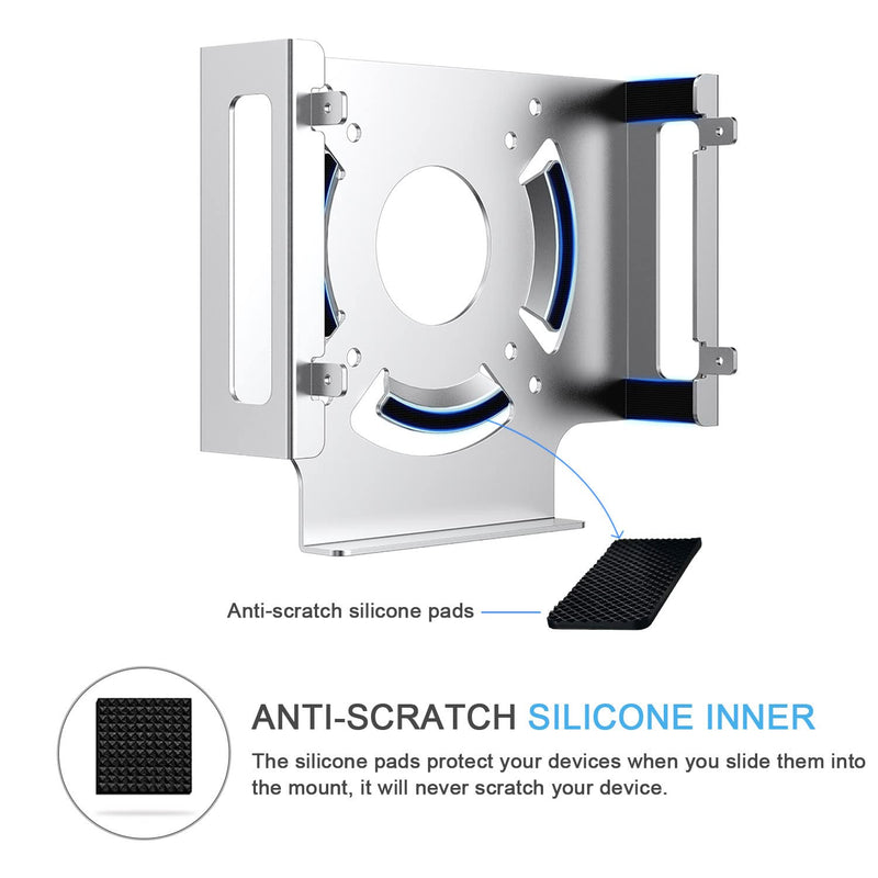 Mac mini Cooling Fan Mount, IFCASE Behind Monitor, Under Desk, Wall Mount Cooling Fan Stand for Mac mini 2010 to 2023 M2, Compatible VESA Holder with Anti-Scratch Pad (Silver) Silver