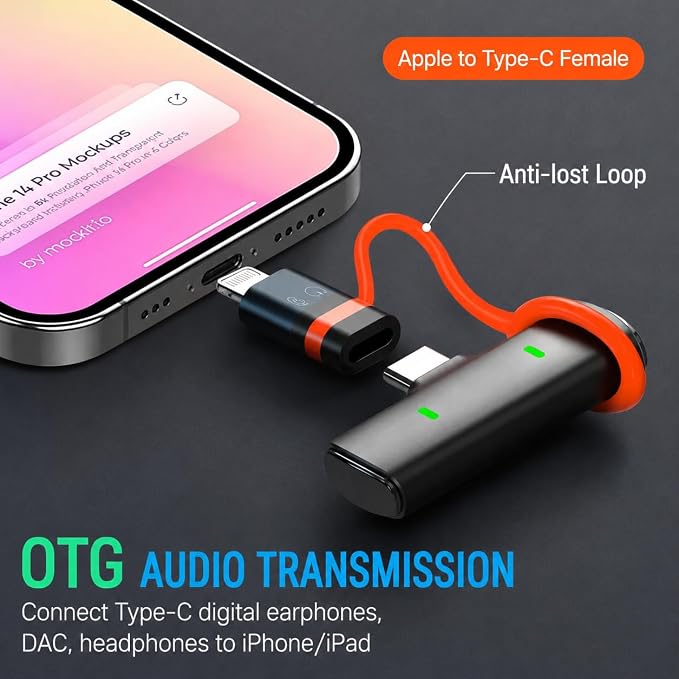 USB-C to Lightning OTG Audio Adapter for Connecting DJI Mic Mini/Lark M2S Series Wireless Microphone Receivers to iPhone 14/13/12/11 / Mac