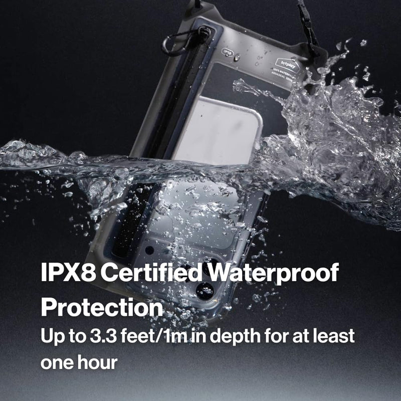 bitplay AquaSeal IPX8 2 Way Waterproof Phone Pouch, Outdoor Dry Bag with Adjustable Lanyard for Universal Phone Case, Horizontal and Vertical Wear, Black Dual-Orientation