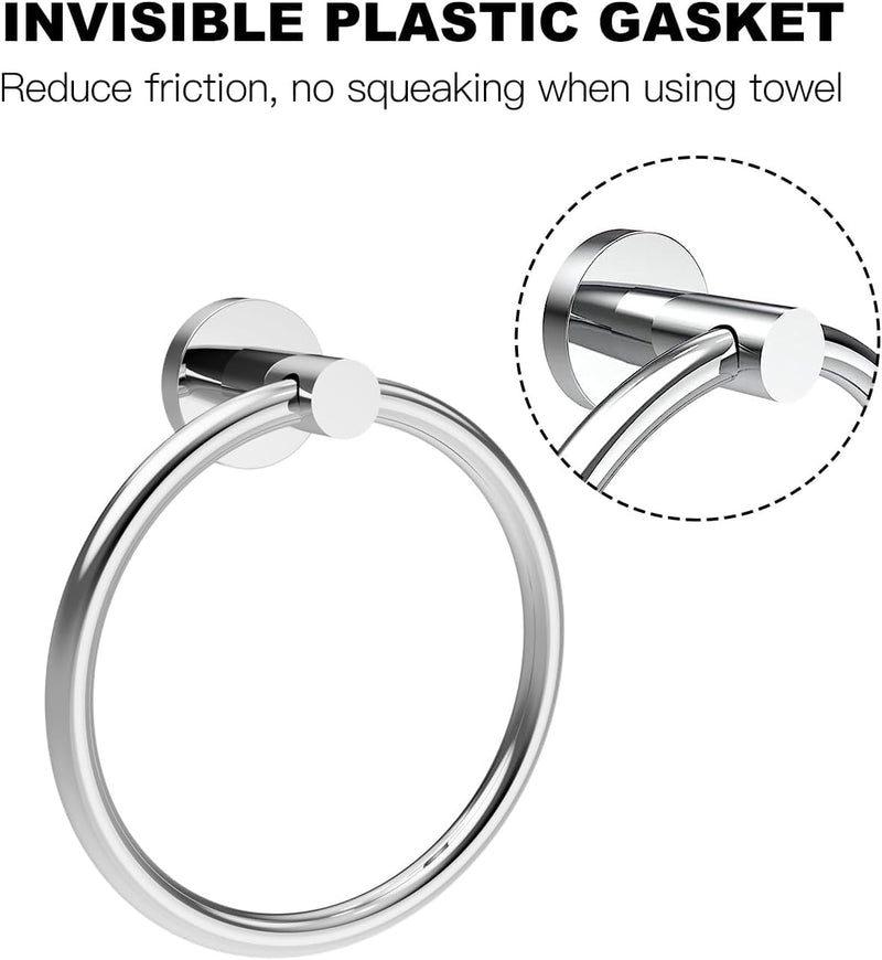 Polished Chrome Toilet Paper Holder & Towel Ring, SUS 304 Stainless Steel Silver Bathroom Hardware Set with Pivoting Toilet Paper Roll Holder Wall Mount for Bathroom Polished Chrome