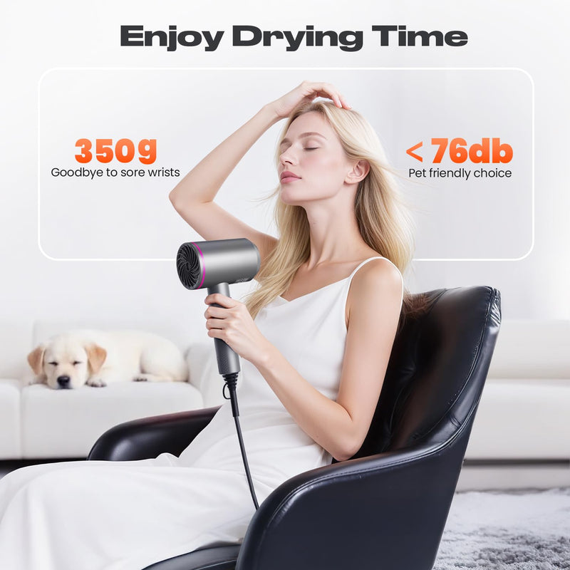  [AUSTRALIA] - Dekuri Hair Dryer, Powerful Fast Drying Hairdryer, Millions Negative Ions with 7 Modes, Hairdryers for Women Man (Black) Black