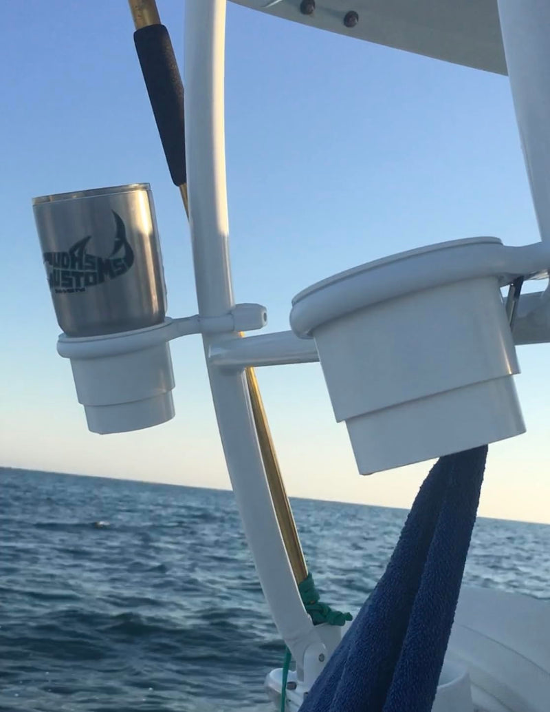 Marine Boat Cup Holder Universal Clamp-on Mount, Cuda Cup/Smart Cup Technology, Weatherproof Cup Holders for Boats, Treestands, Bikes & More fits 2 inch to 1 1/2 inch Outside Diameter