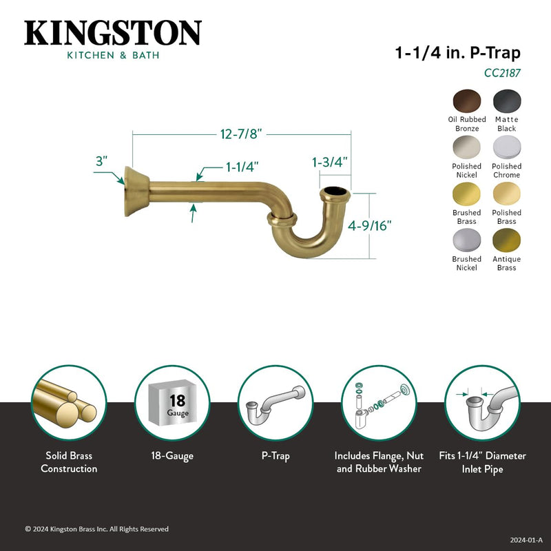 Kingston Brass CC2182 Faucetier Decor 8-Inch P-Trap, Polished Brass