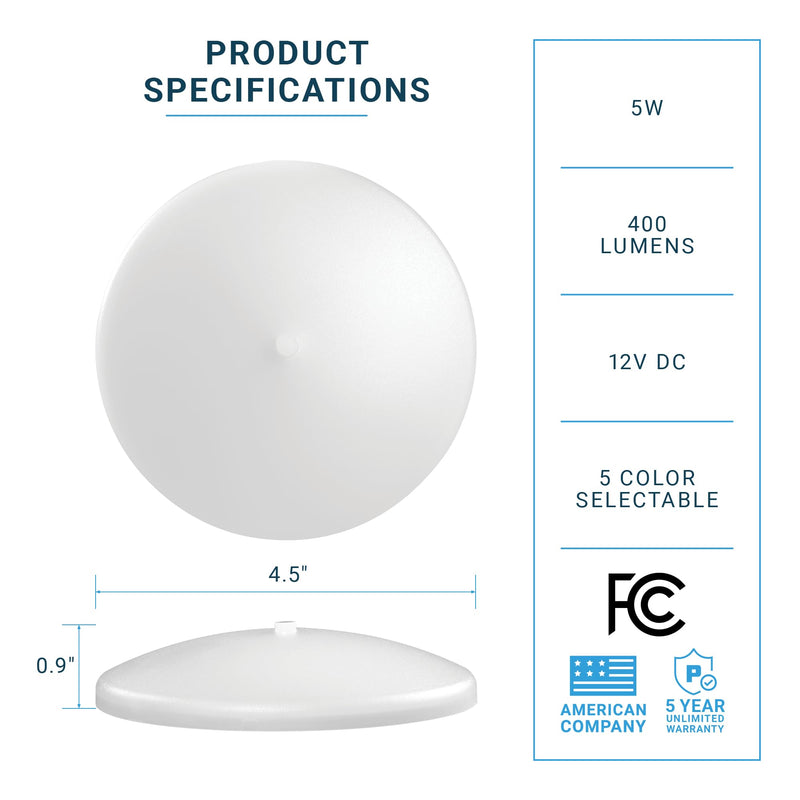 PARMIDA (6 Pack) LED RV Dome Ceiling Lights 5CCT, On/Off Switch, Dimmable, Surface Mount Interior Puck Light, Slim Motorhome, Trailer, Camper Lighting, 5W, 27/3/35/4/5/6K, Damp Location, 4.5 Inch