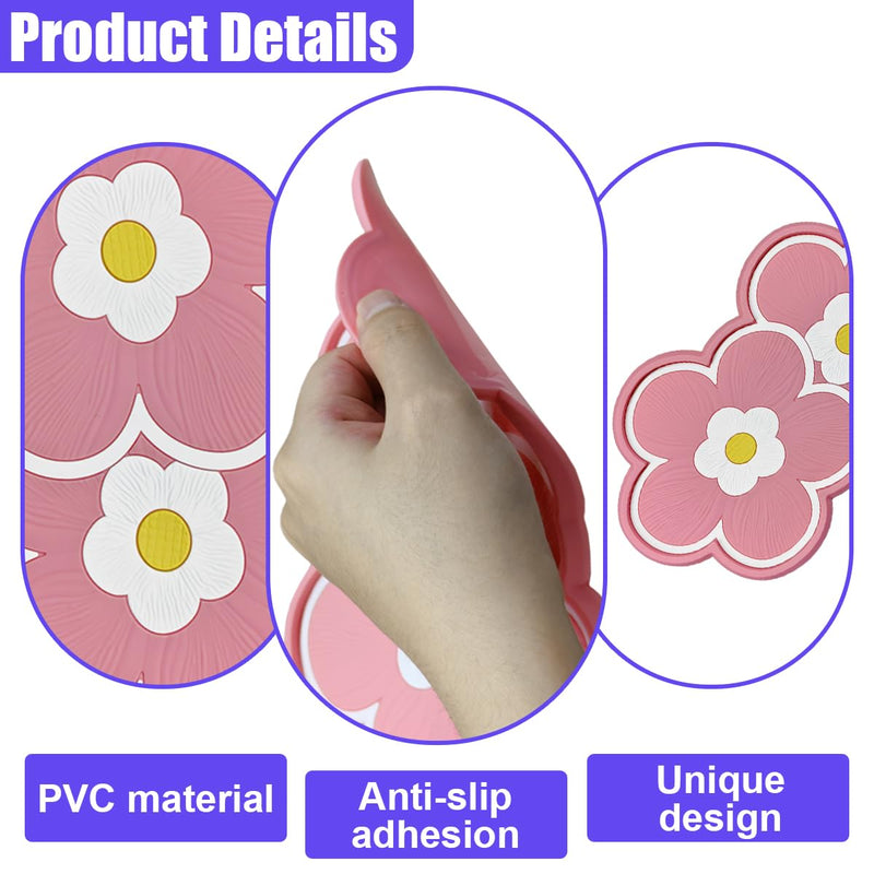 Flower-Shaped Car Dashboard Non-Slip Mat, 10.23''×5.9'' PVC Reusable Dash Gripping Pad, Multifunctional Auto Interior Sticky Organization Accessories for Cell Phone, Key, Coin (PinkWhite) PinkWhite