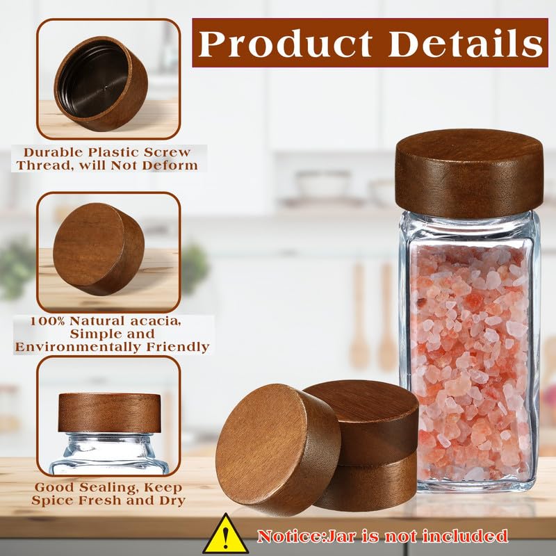 FillTouch 28 Pcs Wooden Lids for 4 oz and 8 oz Square Spice Jars Reusable Can Wooden Airtight Spice Storage Canning Lids for Nice Sealing Kitchen