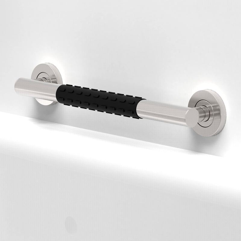 Bath, Shower and Toilet Safety Grab Bar for Seniors and Handicaps, ADA Compliant Mobility Aid Balance Assist Handle, Stainless Steel with Rubber Grips 16 inch Brushed Nickel