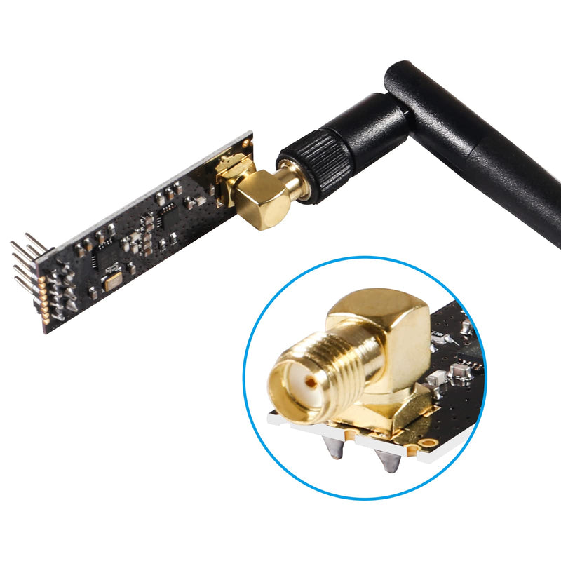 2PCS NRF24L01+PA+LNA RF Wireless Transceiver Module with SMA Antenna 2.4 GHz 1100m with 3.3V Regulator on-Board 8 Pin Socket Breakout Adapters for Arduino
