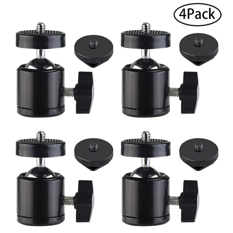  [AUSTRALIA] - SLOW DOLPHIN Hot Shoe Mount Adapter 360 Degree Swivel Mini Ball Head 1/4 Tripod Screw Head for Cameras, Camcorders, Smart Phone, LED Video Light, Microphone(4 Packs)