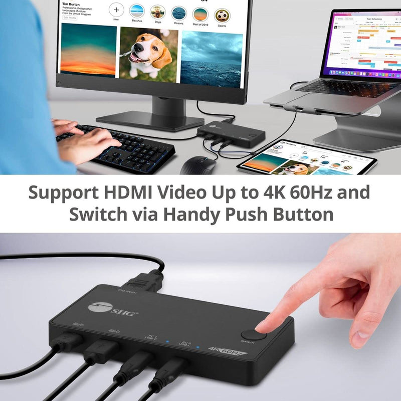 SIIG 2 Port USB-C KVM Switch - 2 Computers to 1 Monitor - 2X USB-A + 2X USB-C - Single 4K 60Hz HDMI, USB-C Bus Powered, Button Control, Thunderbolt 3 Compatible (CE-KV0B11-S1)