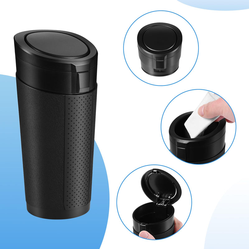 Car Trash Can Bin with Lid, 2 Packs Mini Leakproof Garbage Can for Vehicle, Cup Holder Trash Can, Small Trash Bin for Cars, Home, Bedroom, Office(Black) Black 02