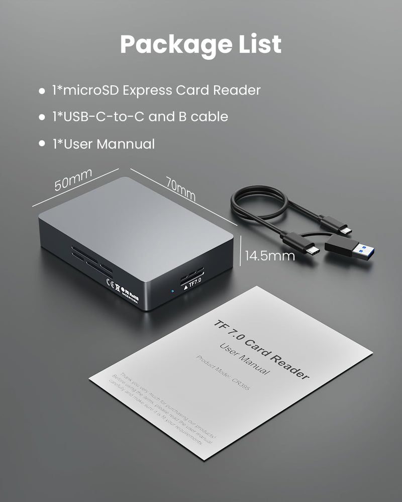 microSD Express Card Reader, USB-C & USB-A High Speed SD Card Reader for microSD Express, microSDXC, microSDHC, SDXC, SDHC Cards, Laptop Silver