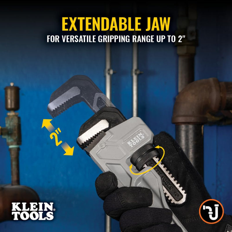 Klein Tools 68224 14-Inch Cast Aluminum Pipe Wrench, Heavy Duty Adjustable Plumbing Wrench with I-Beam Handle, 2-Inch Jaw Capacity