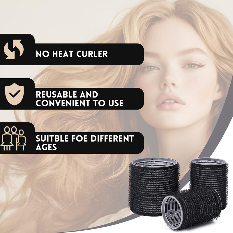 Hair Rollers Set 40 PCS, Hair Roller For Long & Short Hair, Velcro Hair rollers, Rollers hair curlers with 18 Self Grip Black Rollers, 16 Hair Clips, 1 Rat Tail Combs&Waterproof storage bag