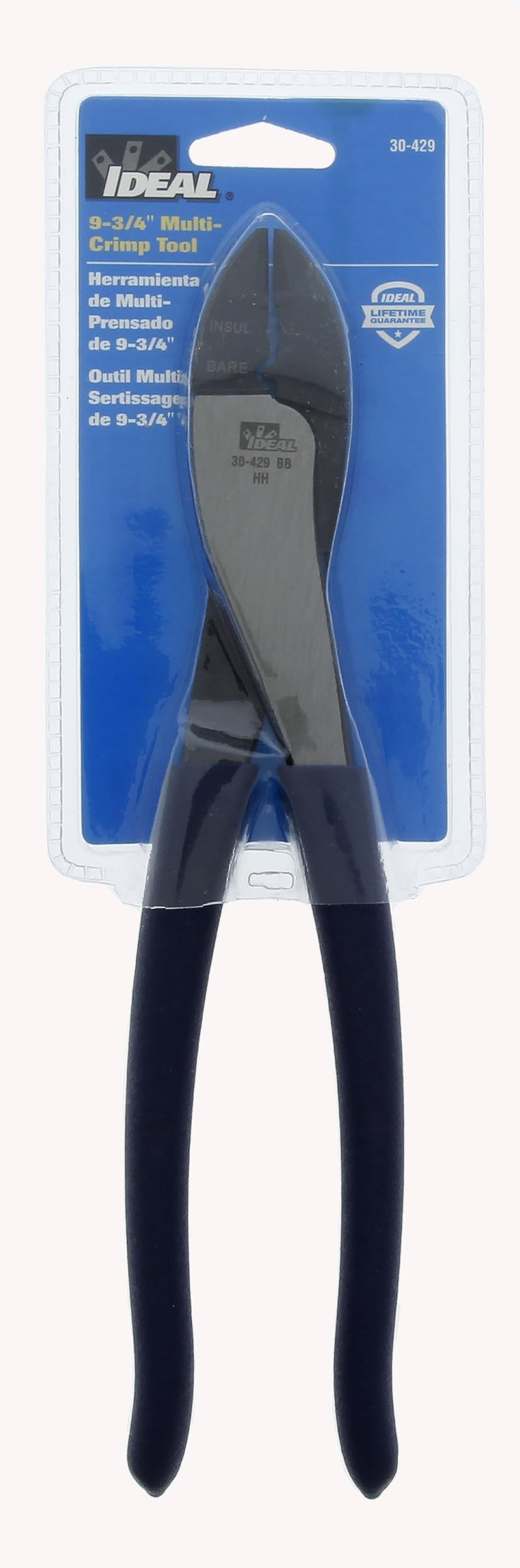 IDEAL Electrical 30-429 Multi-Crimp Tool - 9.75 in., High Leverage Pivot Wire Crimper with Knife-To-Anvil Blades, Dipped PVC Grips Standard Grip