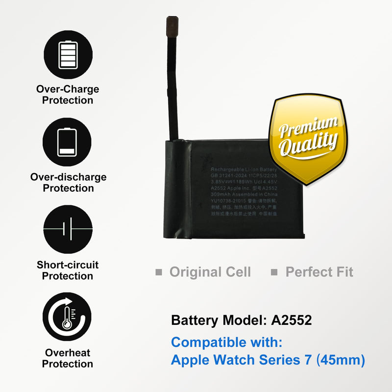 Replacement Battery Kit Compatible with Apple Watch Series 7 45mm A2552, with Tools, Manual, Tape