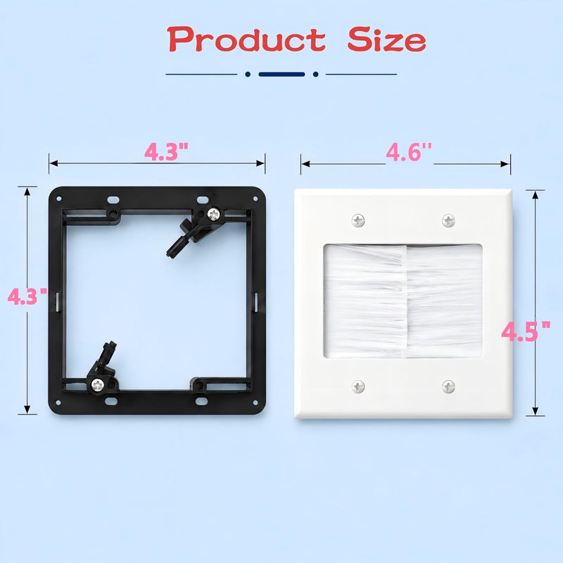 1 Pack 2-Gang Brush Wall Plate with Bracket, Cable Pass Through Wire Hider | Dustproof Large Capacity In-Wall Cable Management for HDMI, Ethernet,Speaker, Home Theater, Versatile Use, Easy Installation 2-Gang Brush Wall Plate (1 Pack)