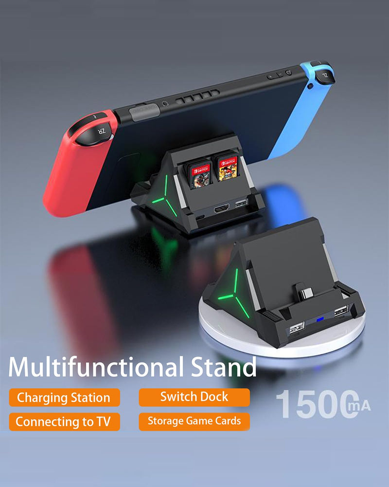 Charging Dock for Nintendo Switch and Switch OLED, Portable TV Dock with 4 K HDMI and USB-C PD Power Station with USB 3.0 Ports, 4-Slot Game Card Holder Base for Official Nintendo Switch