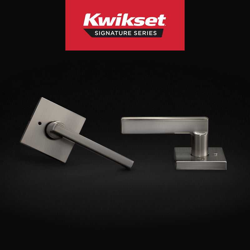 Kwikset Halifax Interior Privacy Door Handle with Lock, Door Lever For Bathroom and Bedroom, Satin Nickel Reversible Keyless Push Button Lock Door Lever, with Microban Protection 1 Pack
