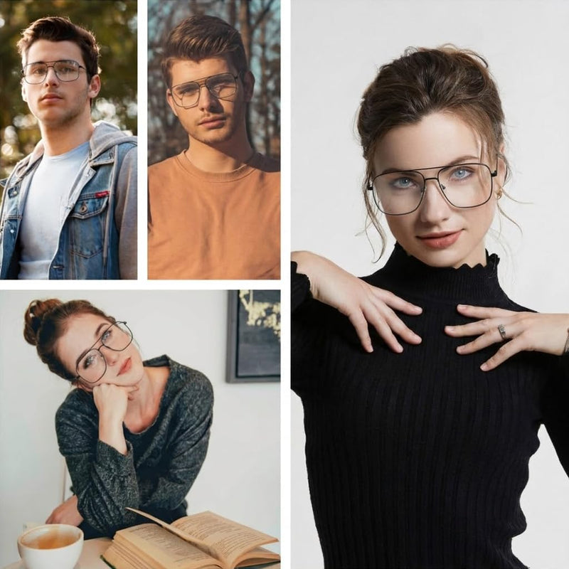 Aviator Photochromic Eyeglasses for Women and Men, Metal Square Frame Fashion Glasses for Night Driving Gold