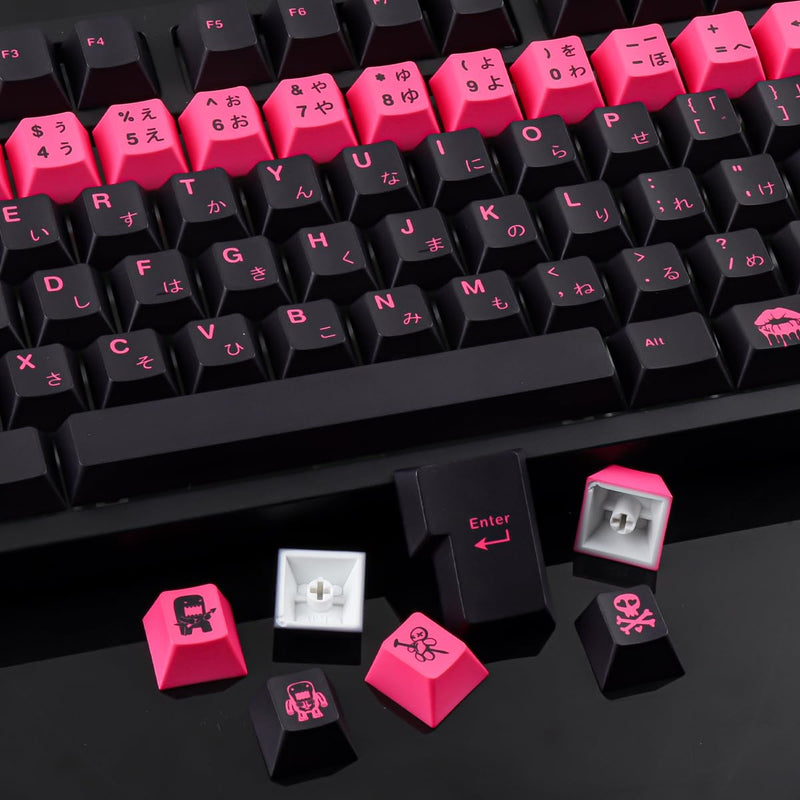 Tsungup Japanese Keycaps - Retro Cherry Profile 132 Key caps Keyboard | Black & Blush Pink Dye Sublimation PBT With 6.25U 7U Spacebar for Cherry MX Switches Mechanical Keyboard Black&Blush Pink