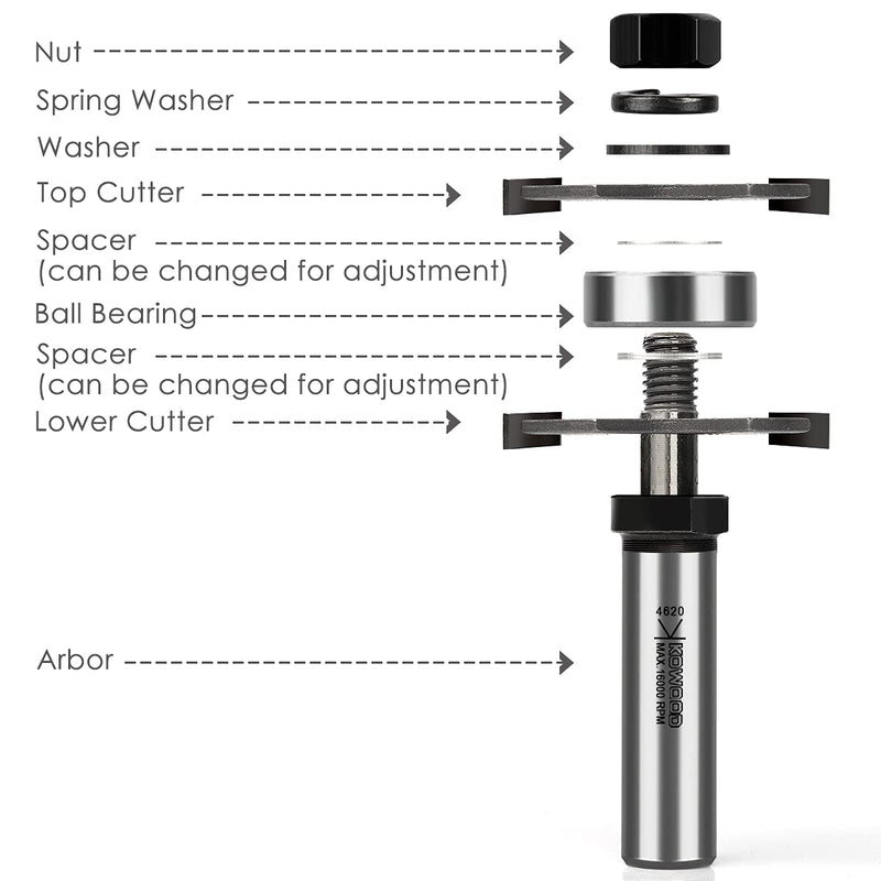 Pro Adjustable Tongue and Groove Router Bit Set 1/2 Inch Shank, T Shape Wood Milling Router Bit for Match Oak Hardwood Floor Wainscoting Boards Joinery 7/32" to 3/8" Space