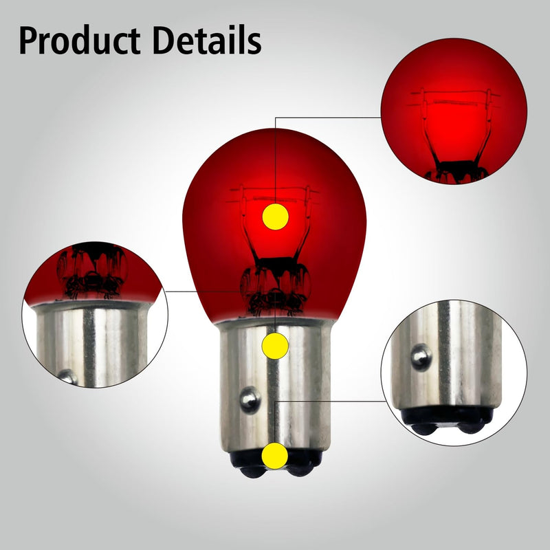 1157 Red Light Bulbs 10 Pack,S25 2057 2357 7528 BAY15D,Miniature Bulb Taillight Turn Signal Light,Marker Tail Running Parking Backup Lights