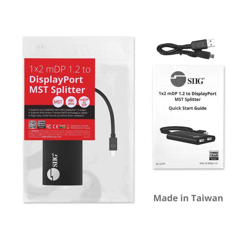 SIIG 2-Port Mini DisplayPort 1.2 to 2 DisplayPort MST Hub Video Splitter, Not for HDMI, DisplayPort Daisy Chain Monitor, Not for MacOS, TAA Compliant (CE-DP0J11-S1) 2x DisplayPort