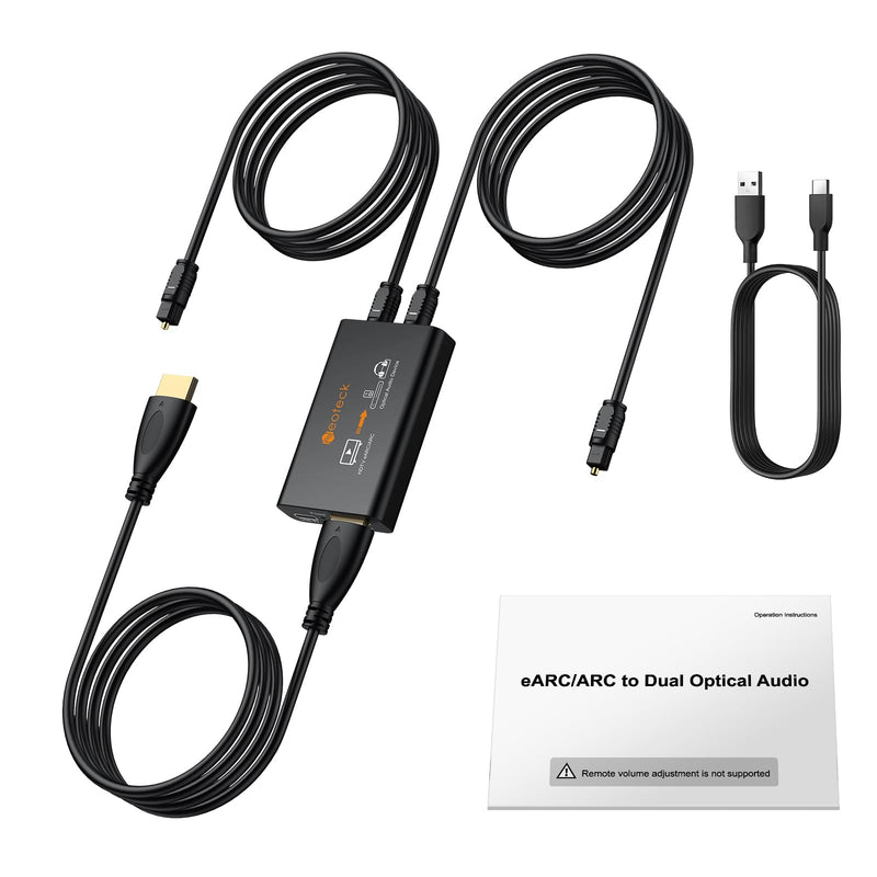 Neoteck HDMI ARC Audio to Dual Optical Extractor, ARC/eARC Audio Extractor | with 1-in-2-out, Supports PCM 2.0, Dolby 5.1, DTS 5.1, 24bit/192kHz, Plug and Play for TV, Home Cinema & Legacy Audio Systems Dual-fiber interface output