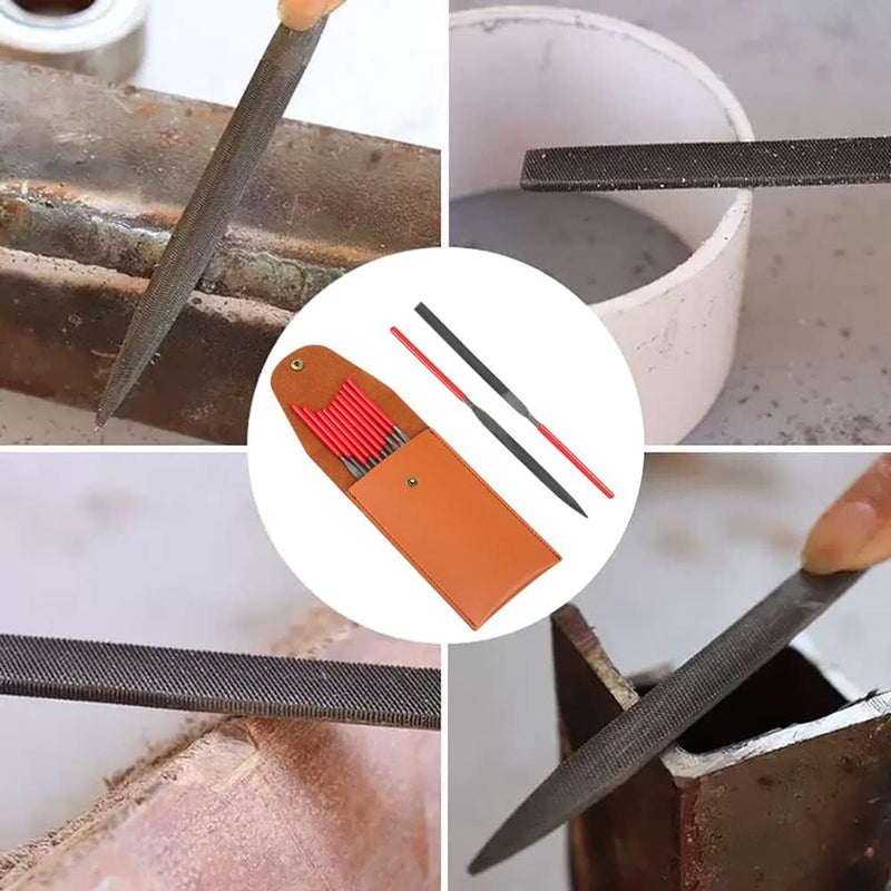 YOCAMIRAGA | 10pcs needle metal files set with synthetic leather case, small steel files with shaped round, half round, triangle, flat, square. Tool for wood, metal, plastic and jewelry precision work
