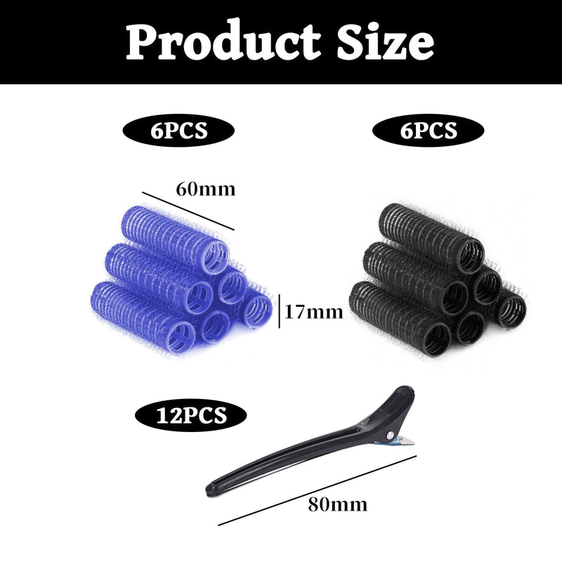  [AUSTRALIA] - 12 Pack Self Grip Small Hair Curlers, Small Roller, Hair Rollers With Clips, Salon Hairdressing Curlers Rollers With 12 Pcs Black Clips, Tools For Women(17mm,Blue&Black)