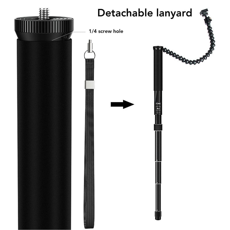 63Inch Camera Monopod, P308A 8 Sections Telescopic Video Monopod with Feet, Portable Travel Selfie Stick, Telescopic Extension Pole, Hiking Stick Monopod
