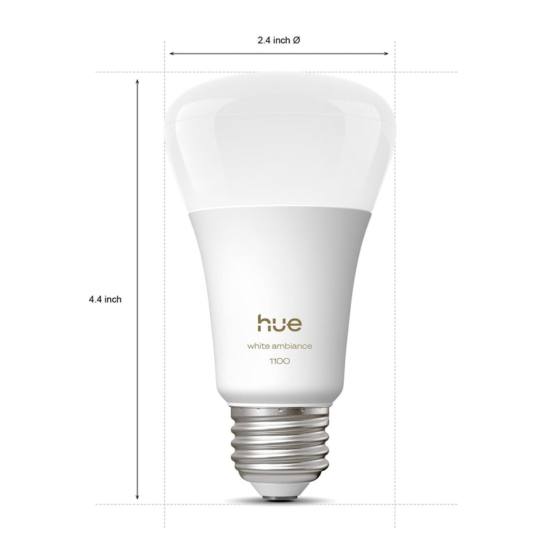 Philips Hue Smart LED A19 Bulb 2-Pack, White Ambiance, E26 Base, 9.5W, Full Spectrum Light 1000K-20000K, 1100 Lumens, Dimmable LED Bulbs, Works with Alexa, Google, and Apple Home Revamped 2 Pack