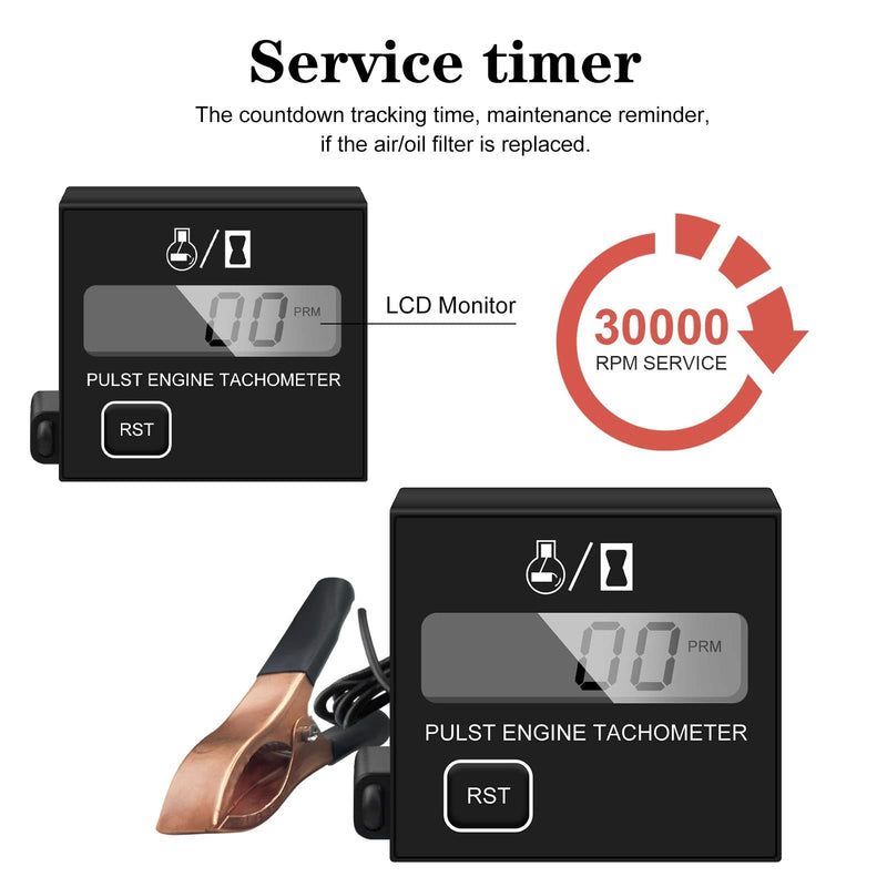 BIBARAJM Small Digital Engine Tachometer - Inductive, Waterproof, Suitable for Chainsaw, Marine, ATV, Motorcycle, UTV