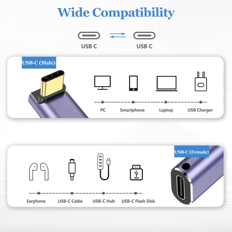 4 Pack 90 Degree USB-C Male to Female Adapter, Right Angle 100W Type-C Adapter Extender for Steam Deck, ROG Ally, Switch 2, Notebook Computers, Thunderbolt 4, Tablet and Mobile Phones