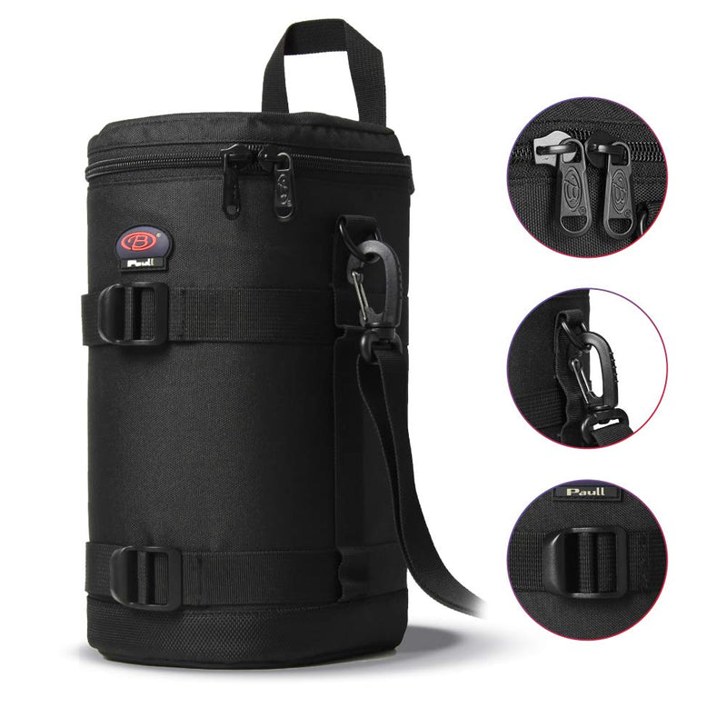 Camera Lens Pouch for DSLR Lenses Up to 4.72" x 9.45" | Durable Water-Resistant Lens Case with Thick Padding, Zip Closure & Shoulder Strap for DSLR Lens Protection BL-0009