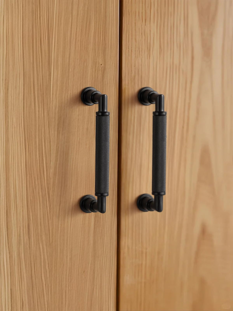 5 Pack Black Cabinet Pulls 3.75" Hole Center Knurled Drawer Pulls Bathroom Dresser Handles Hardware Bar Zinc Alloy 3.75" (96mm) Hole Centers 5